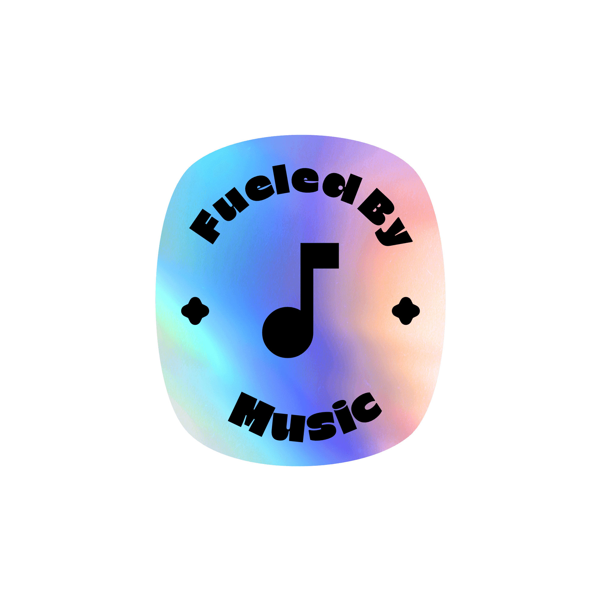 Gradient badge with a musical note icon and the text 'Fueled by Music'